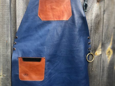 Leather Apron blue and tan For Cheap