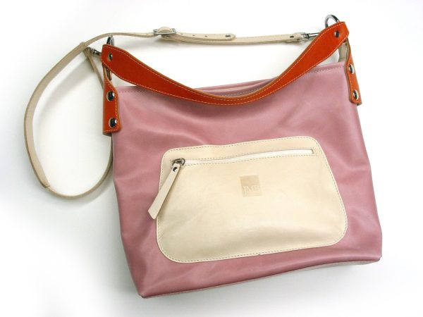 Makoto tote with cross body shoulder strap dusty Pink with Orange pop For Discount