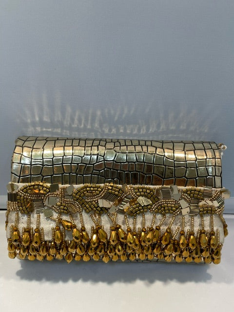 Gator Beaded Gold Clutch Discount