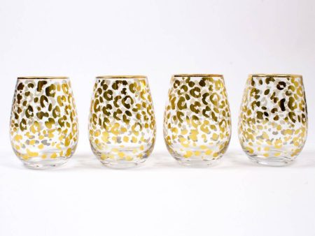 20oz Stemless Wine Glass - Gold Leopard For Sale