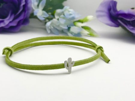 Sterling Silver Cactus Faux Suede Adjustable Bracelet Cheap