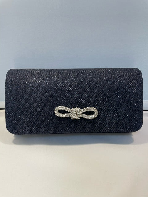 Navy Clutch with Silver Jewel Bow Hot on Sale