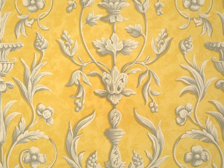 Scalamandre Wallpaper WP81644-002 Arabesque Greys On Yellow Fresco For Cheap