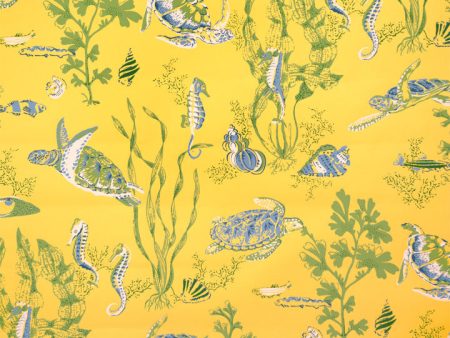 Scalamandre Wallpaper WP88209-004 Garparilla Blue, Seaweed, Oyster On Sun Yellow For Sale