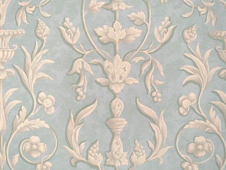 Scalamandre Wallpaper WP81644-006 Arabesque Plaster White On Gustavian Blue Fresco For Discount