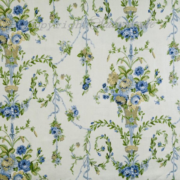 Scalamandre Wallpaper WP88261-001 Arabella Blues, Golds & Greens On Ecru For Sale